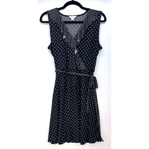 Black White Polka Dot Ruffle Wrap French Girl Office Librarian Dress L Coquette